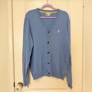 WeSC Blue V Neck Button Cardigan Mens L Casual Knit Sweater